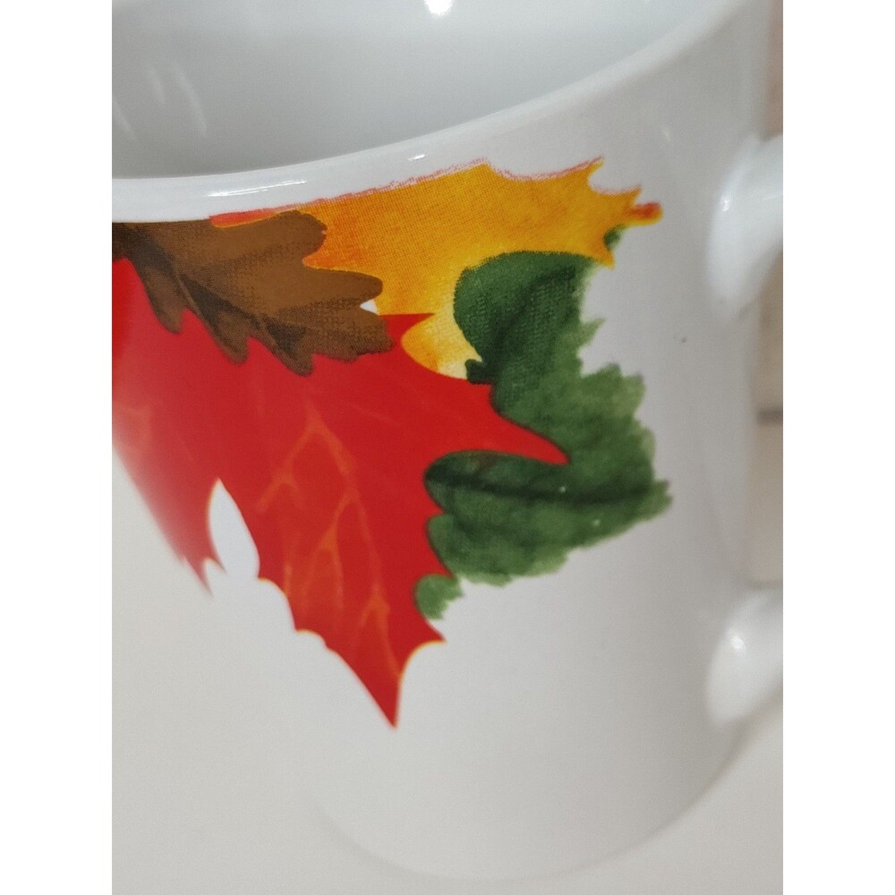 Greenbrier International Ceramic Fall Leaf Coffee Mugs White 3pc 10 fl oz - Picture 11 of 12